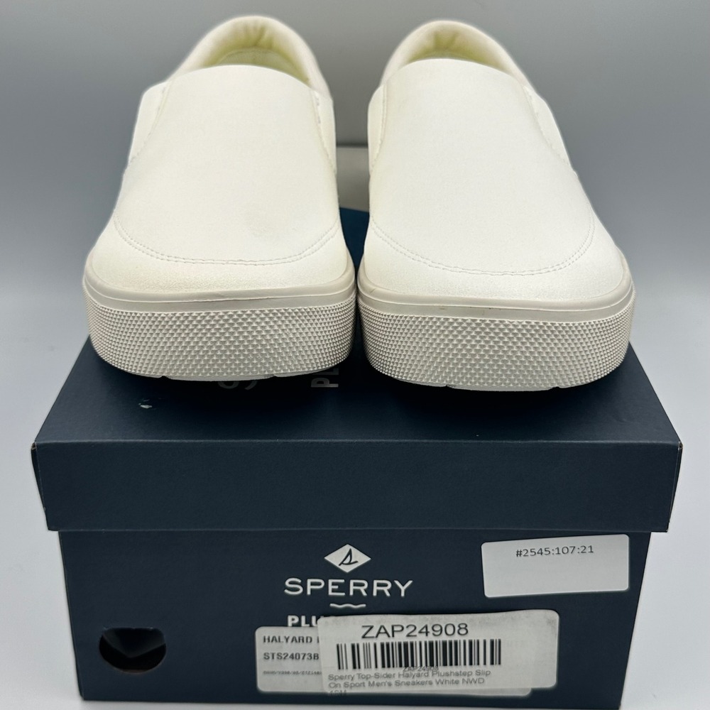 Sperry Halyard PlushStep Slip On Sneaker Shoes Mens 10M White Coastal Preppy NIB - Picture 3 of 14